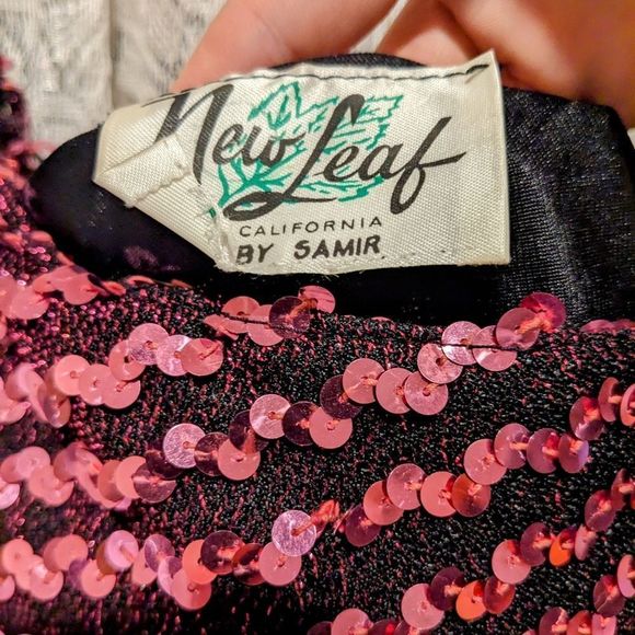 New Leaf by Samir Off the Shoulder pink Sequin Disco Party Dress - Picture 5 of 8